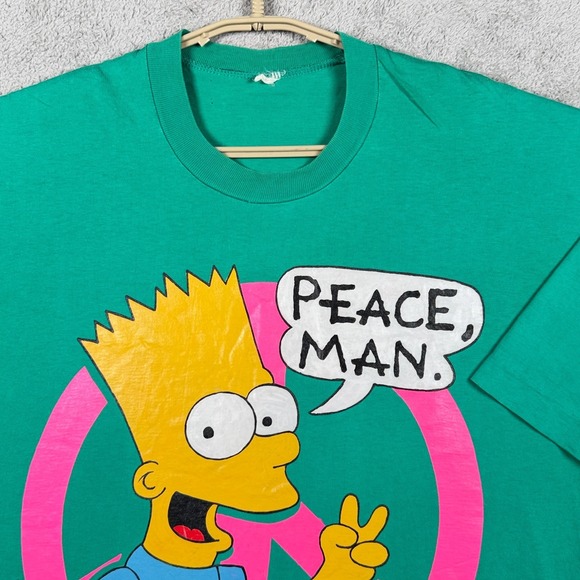 Vintage The Simpsons Shirt Mens Large Green Bart Peace Man 1990 Single Stitch * - Picture 6 of 11